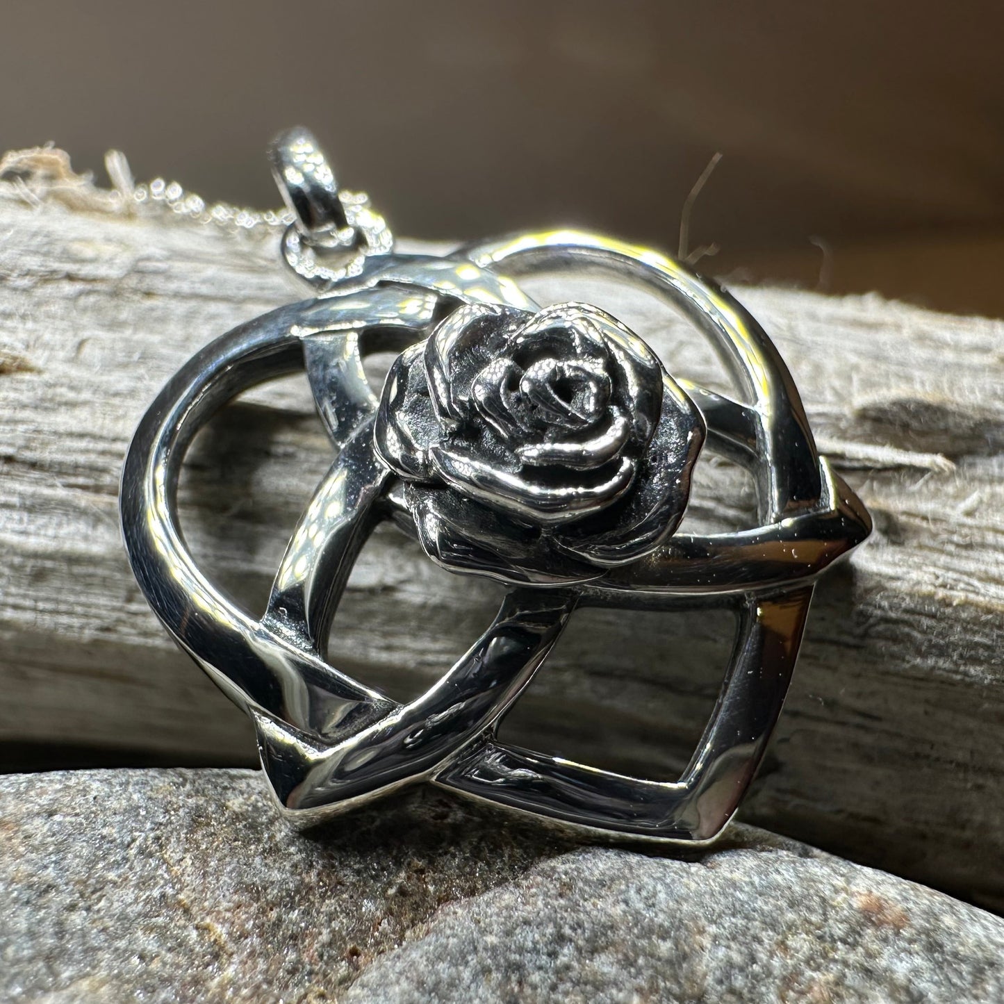 Celtic Rose Heart Necklace in Sterling Silver