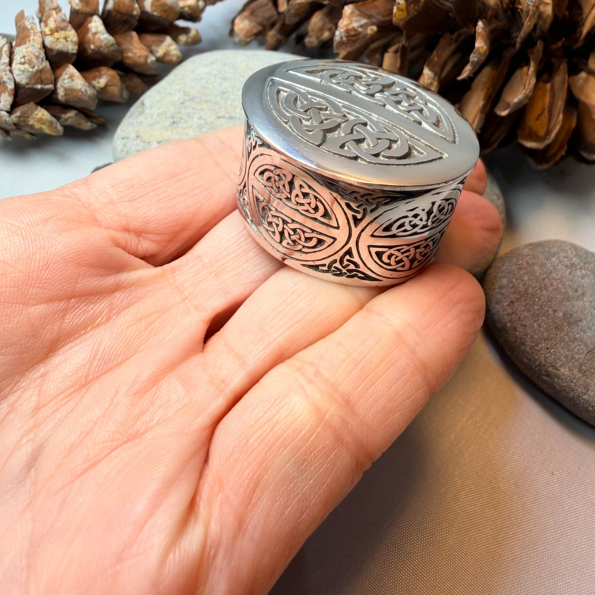 Small Oval Celtic Trinket Box - Handmade in Pewter
