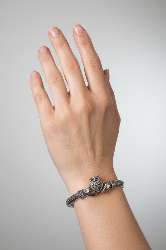 Galway Irish Claddagh Marcasite Bracelet in Sterling Silver