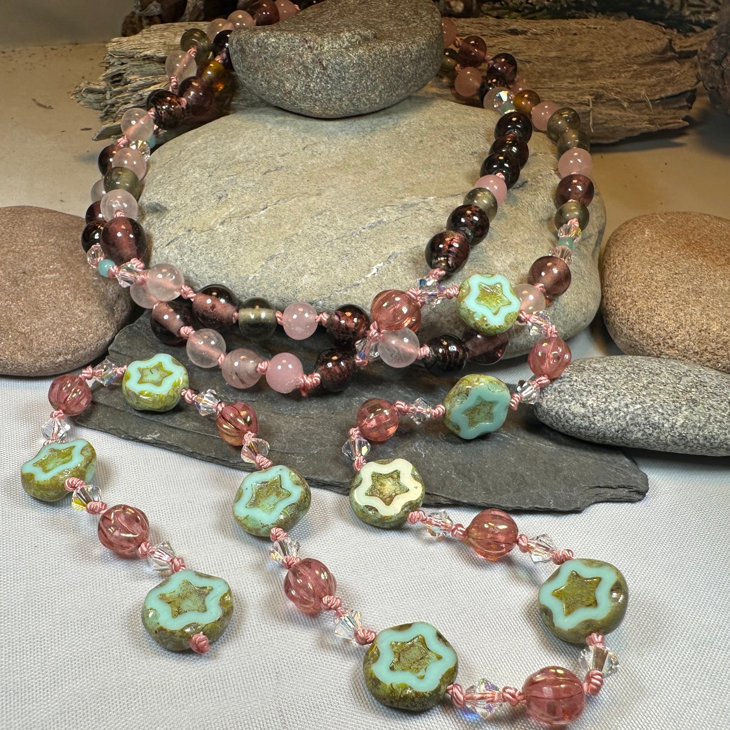 Pink Rose Y Long Necklace — view 6