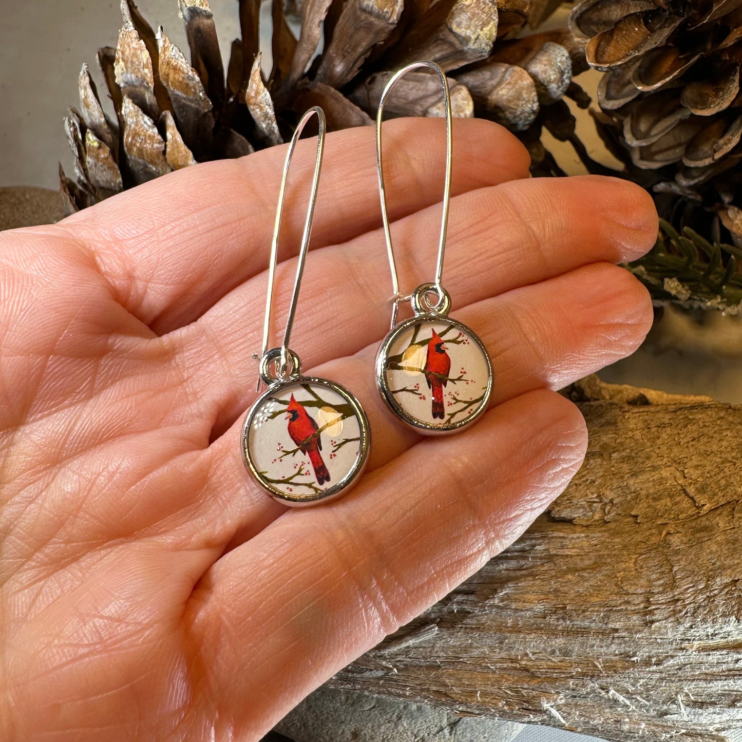 Winter Cardinal Art Earrings