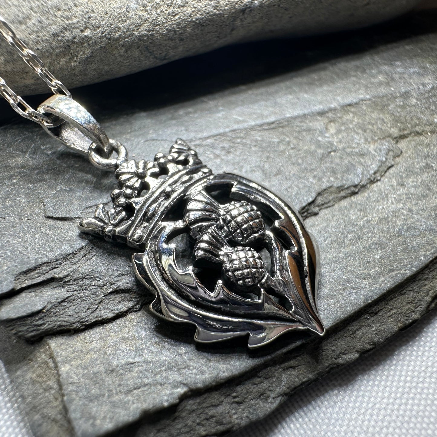 Double Thistle Scottish Luckenbooth Necklace in Sterling Silver — view 10