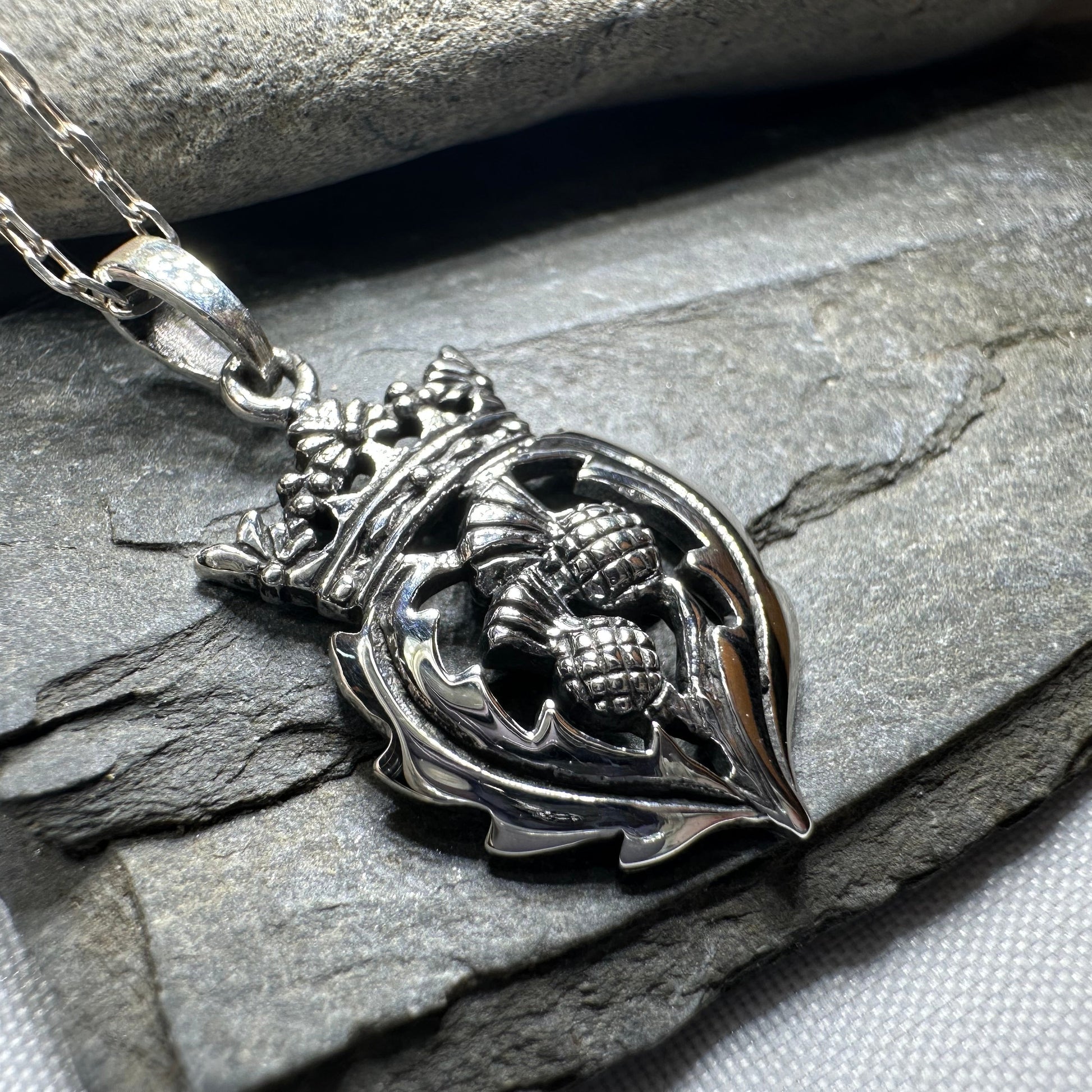 Double Thistle Scottish Luckenbooth Necklace in Sterling Silver — view 10