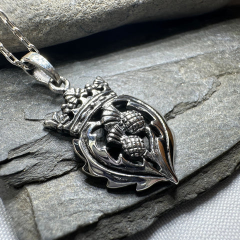 Load image into Gallery viewer, Double Thistle Scottish Luckenbooth Necklace in Sterling Silver

