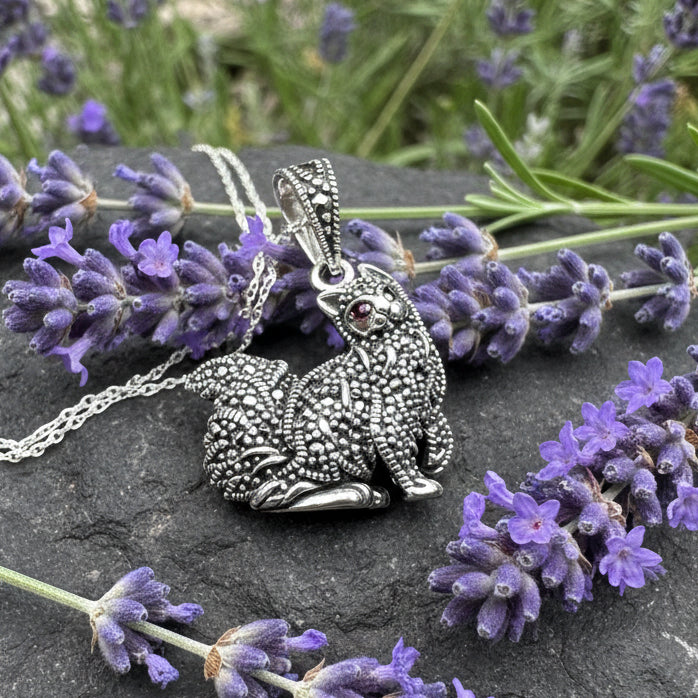 Precious Marcasite Cat Necklace in Sterling Silver