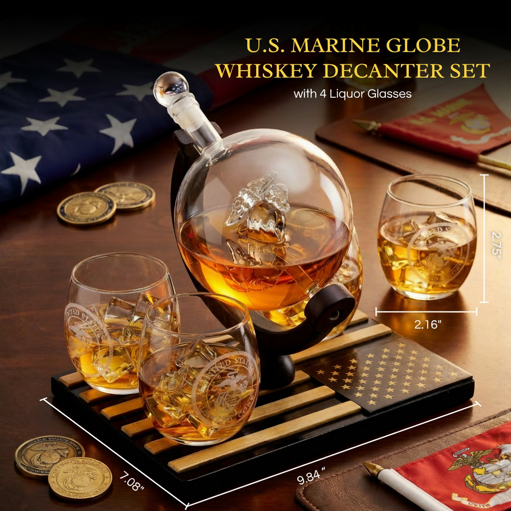 Marine Whiskey Decanter Set Premium Barware Gift with Four Glasses