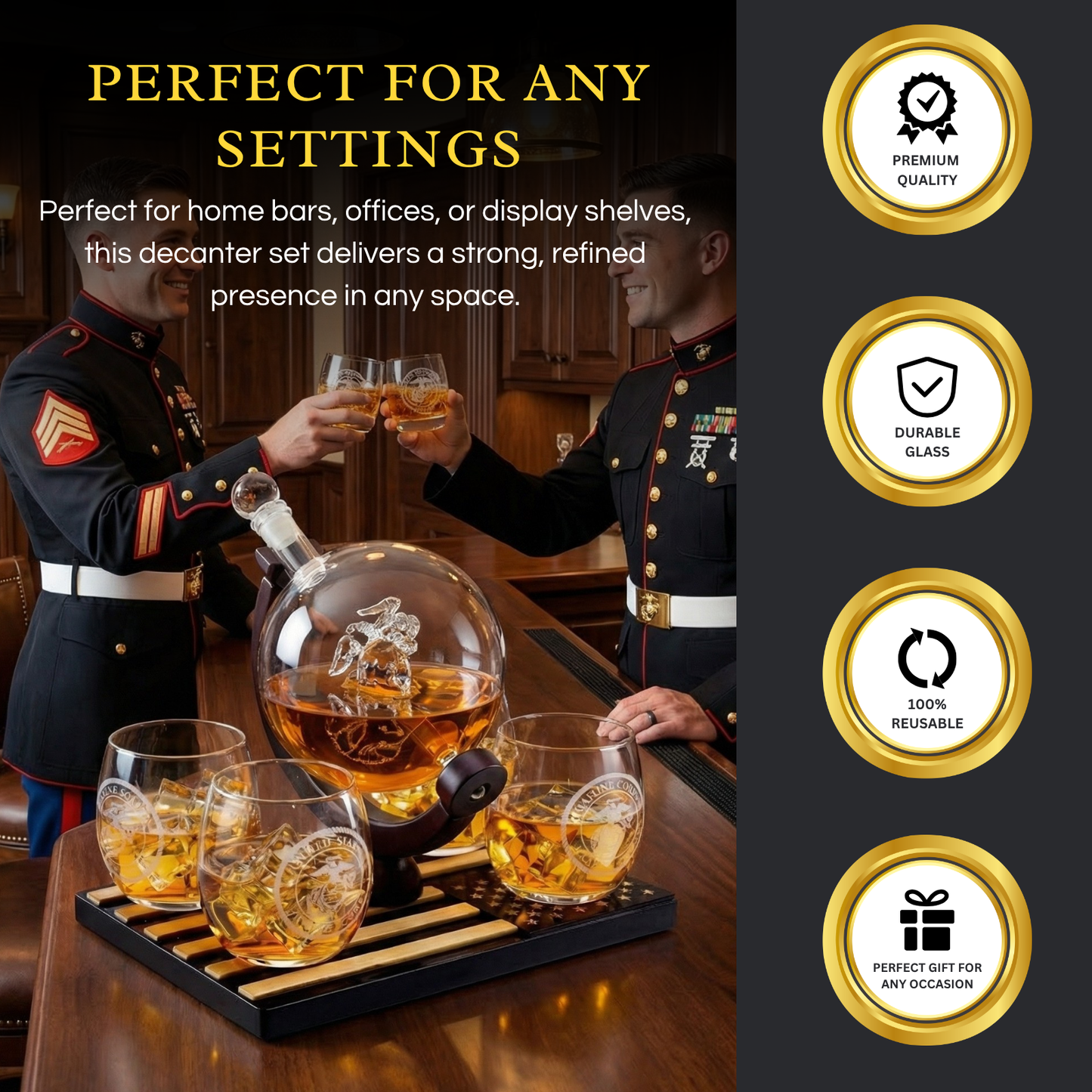 Marine Whiskey Decanter Set Premium Barware Gift with Four Glasses