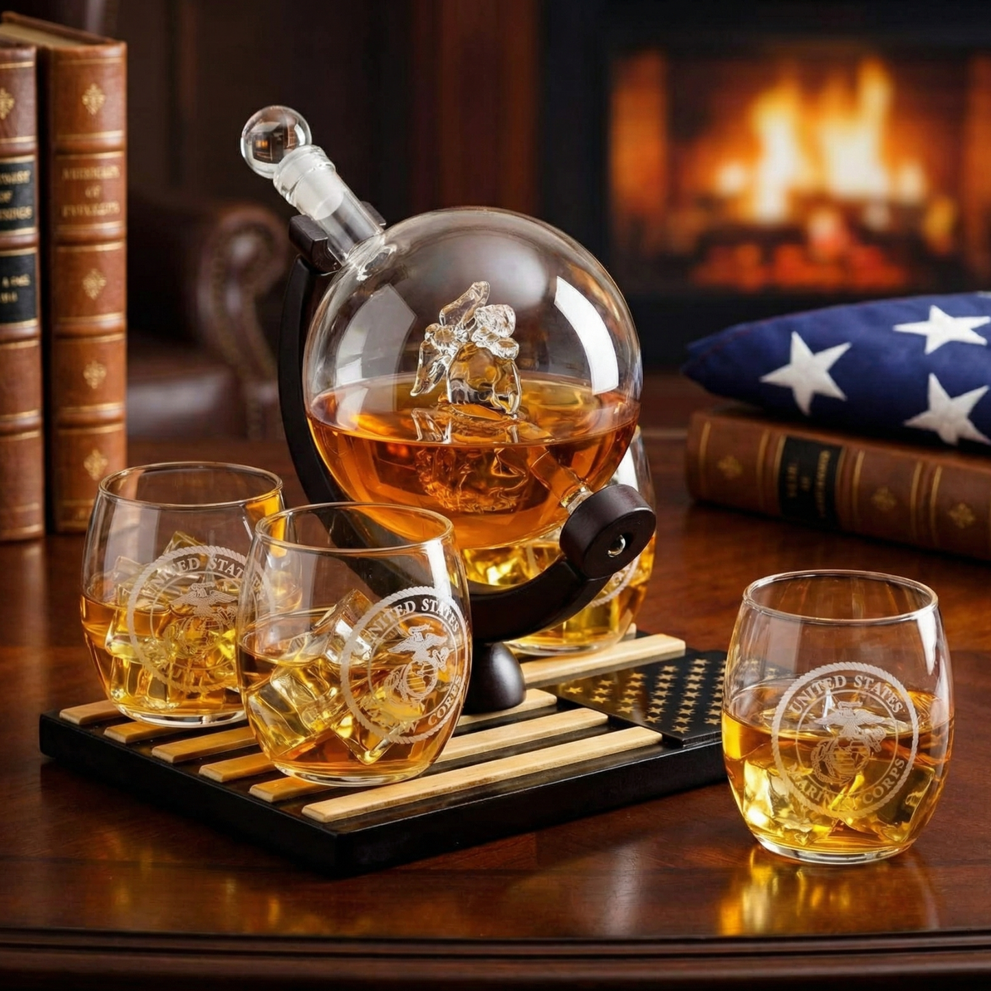 Marine Whiskey Decanter Set Premium Barware Gift with Four Glasses