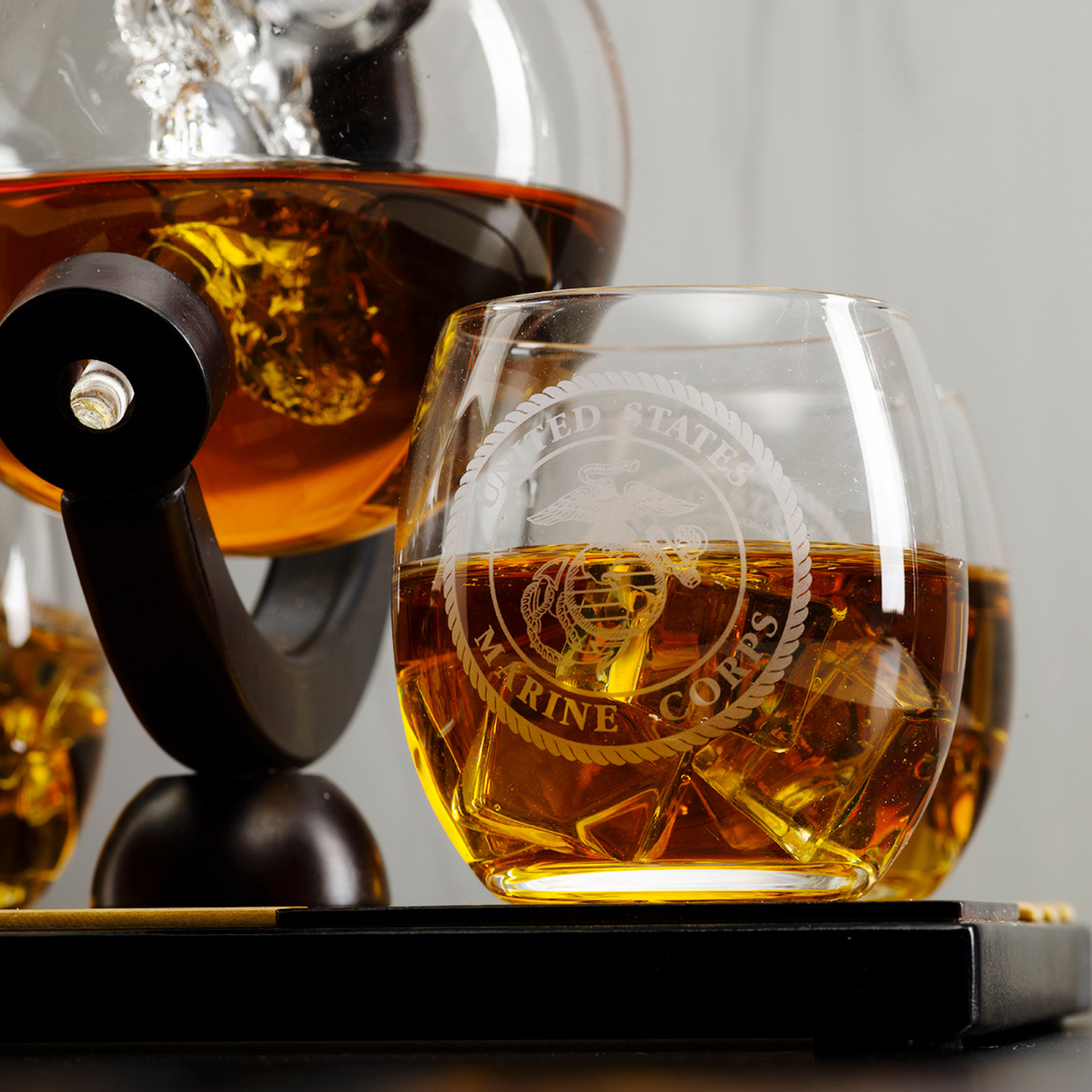 Marine Whiskey Decanter Set Premium Barware Gift with Four Glasses