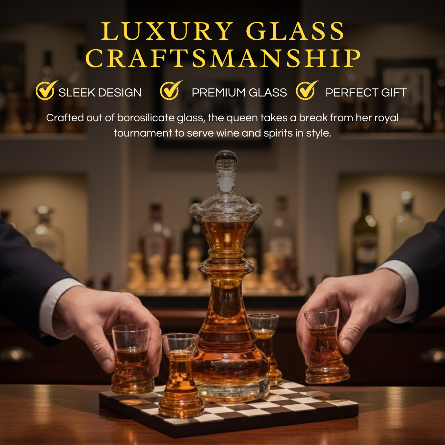 Chess Decanter Set with 2 Rook Shot Glasses
