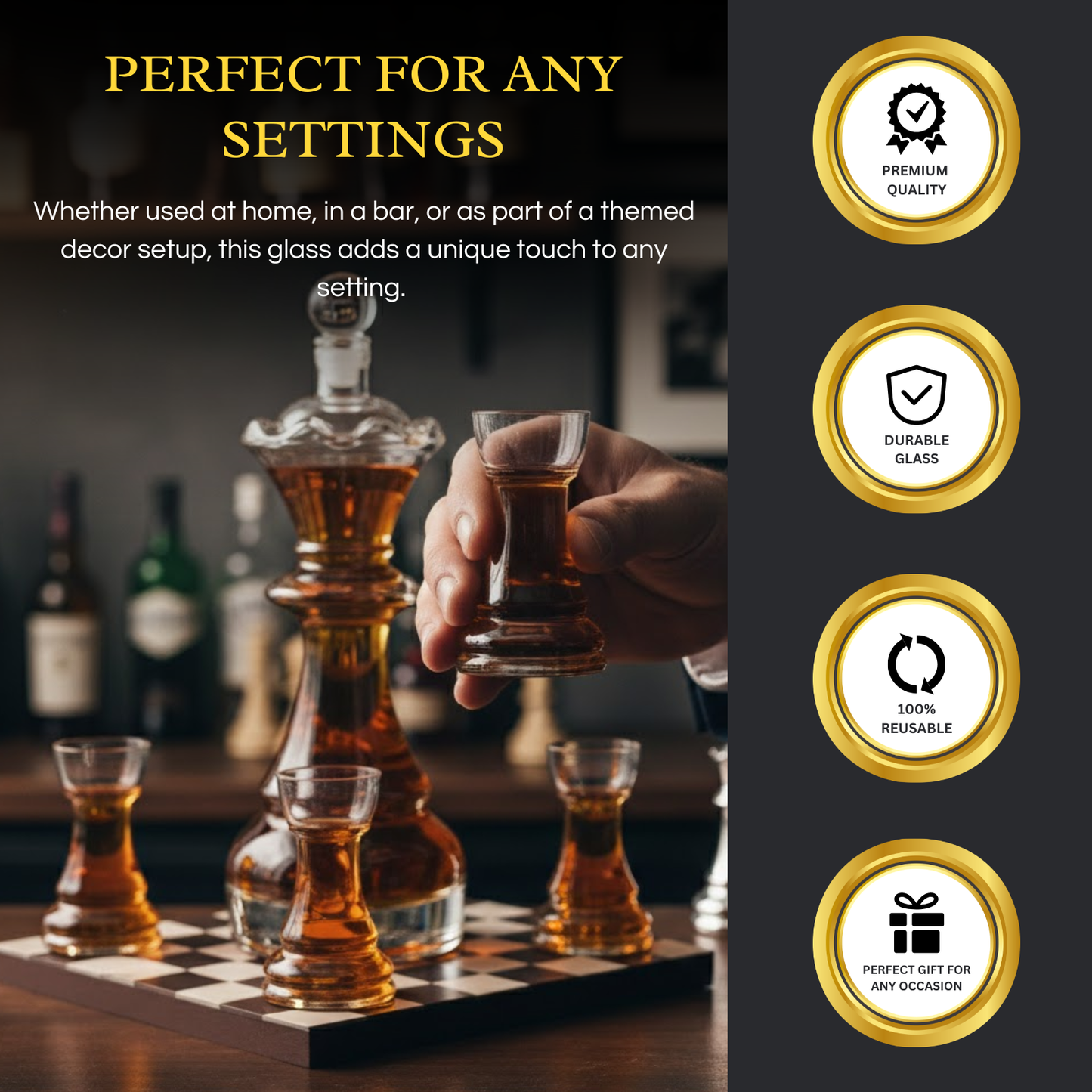 Chess Decanter Set with 2 Rook Shot Glasses