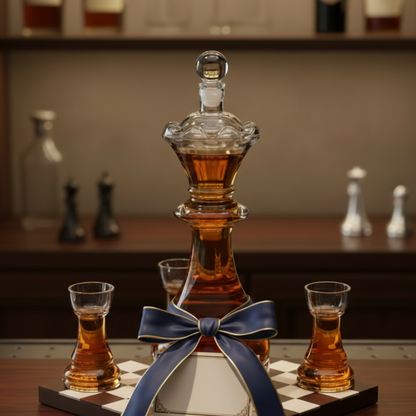 Chess Decanter Set with 2 Rook Shot Glasses
