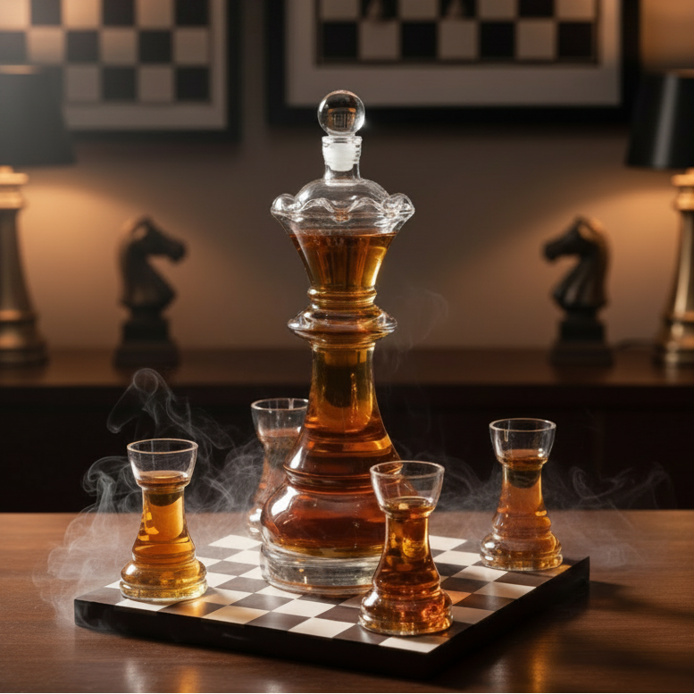 Chess Decanter Set with 2 Rook Shot Glasses