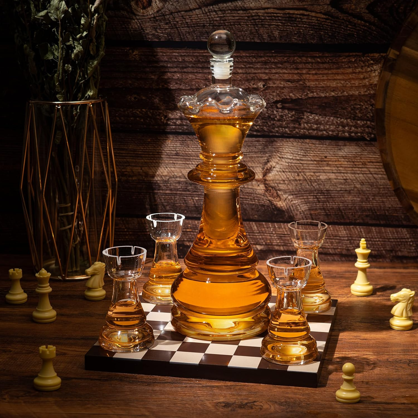 Chess Decanter Set with 2 Rook Shot Glasses