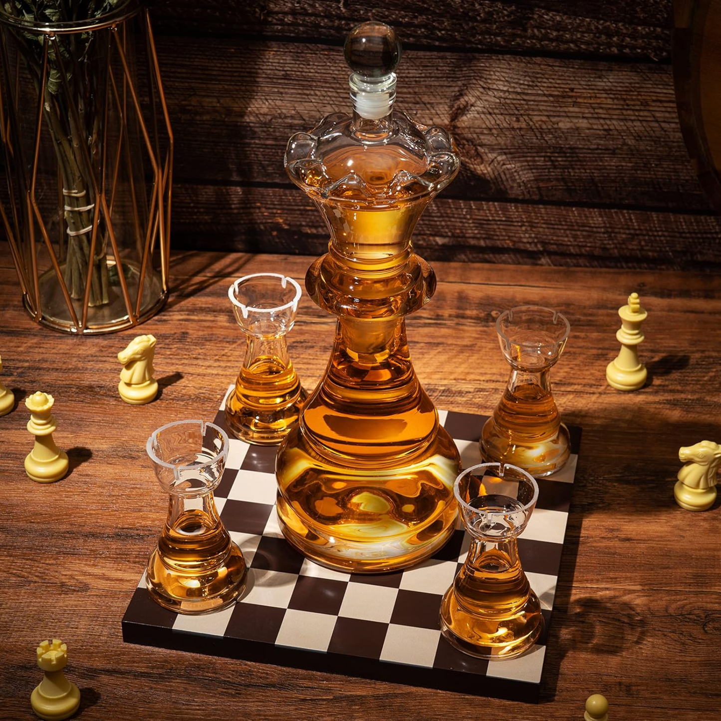 Chess Decanter Set with 2 Rook Shot Glasses