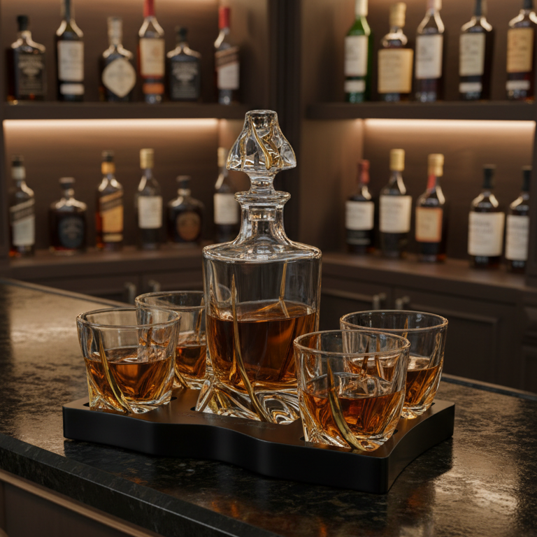 Ember Gilded Japanese Whisky Decanter Set with 4 Tumbler Glasses