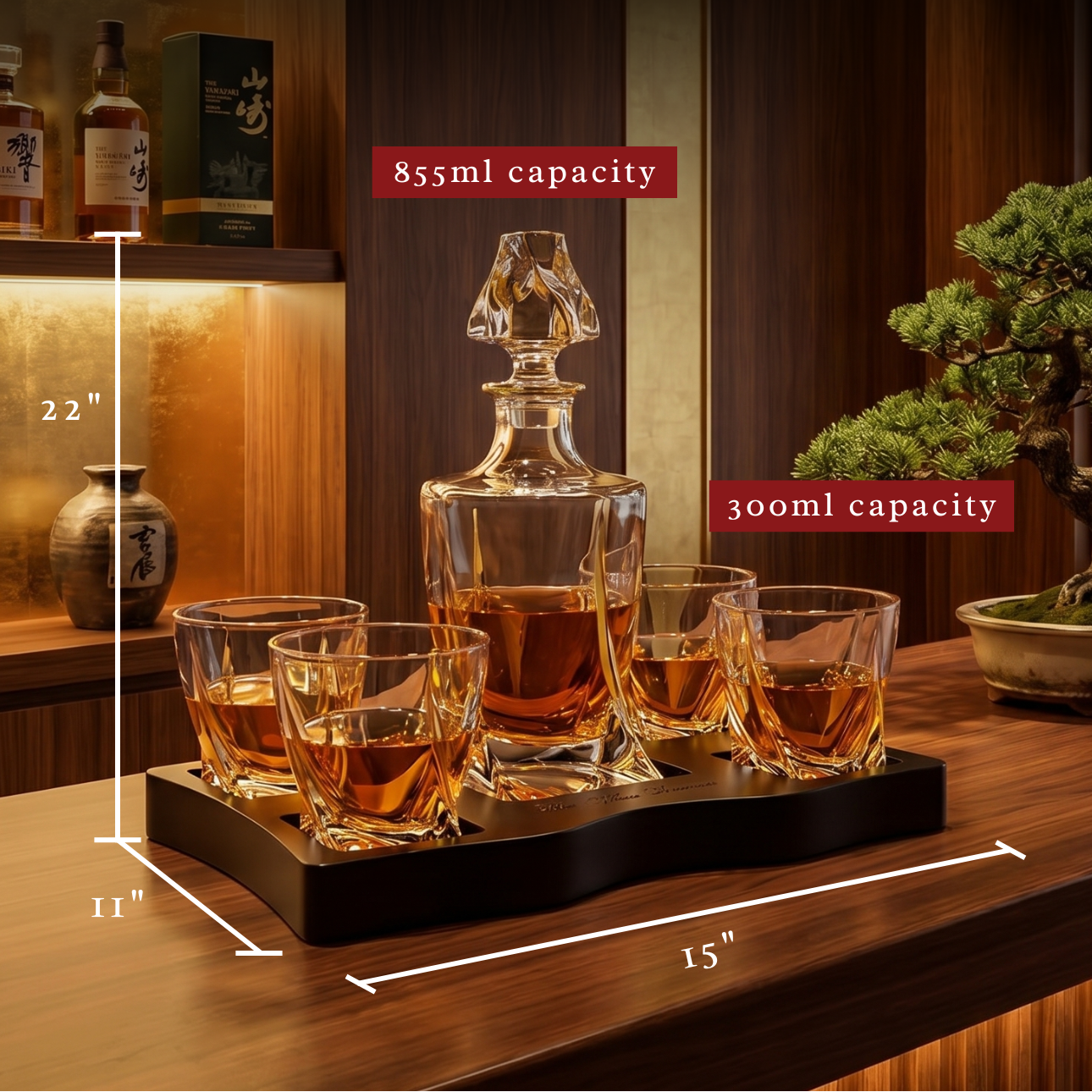 Ember Gilded Japanese Whisky Decanter Set with 4 Tumbler Glasses