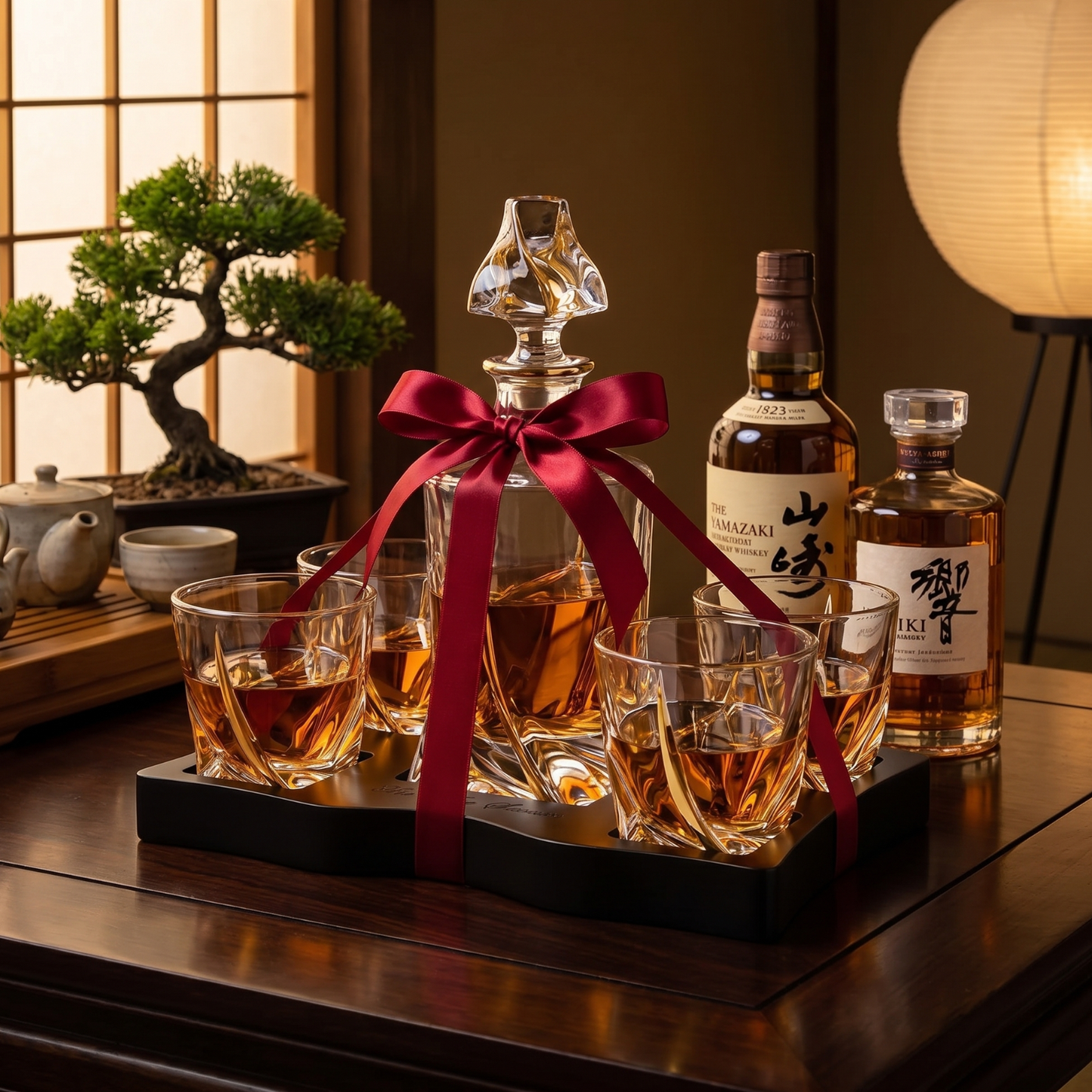 Ember Gilded Japanese Whisky Decanter Set with 4 Tumbler Glasses