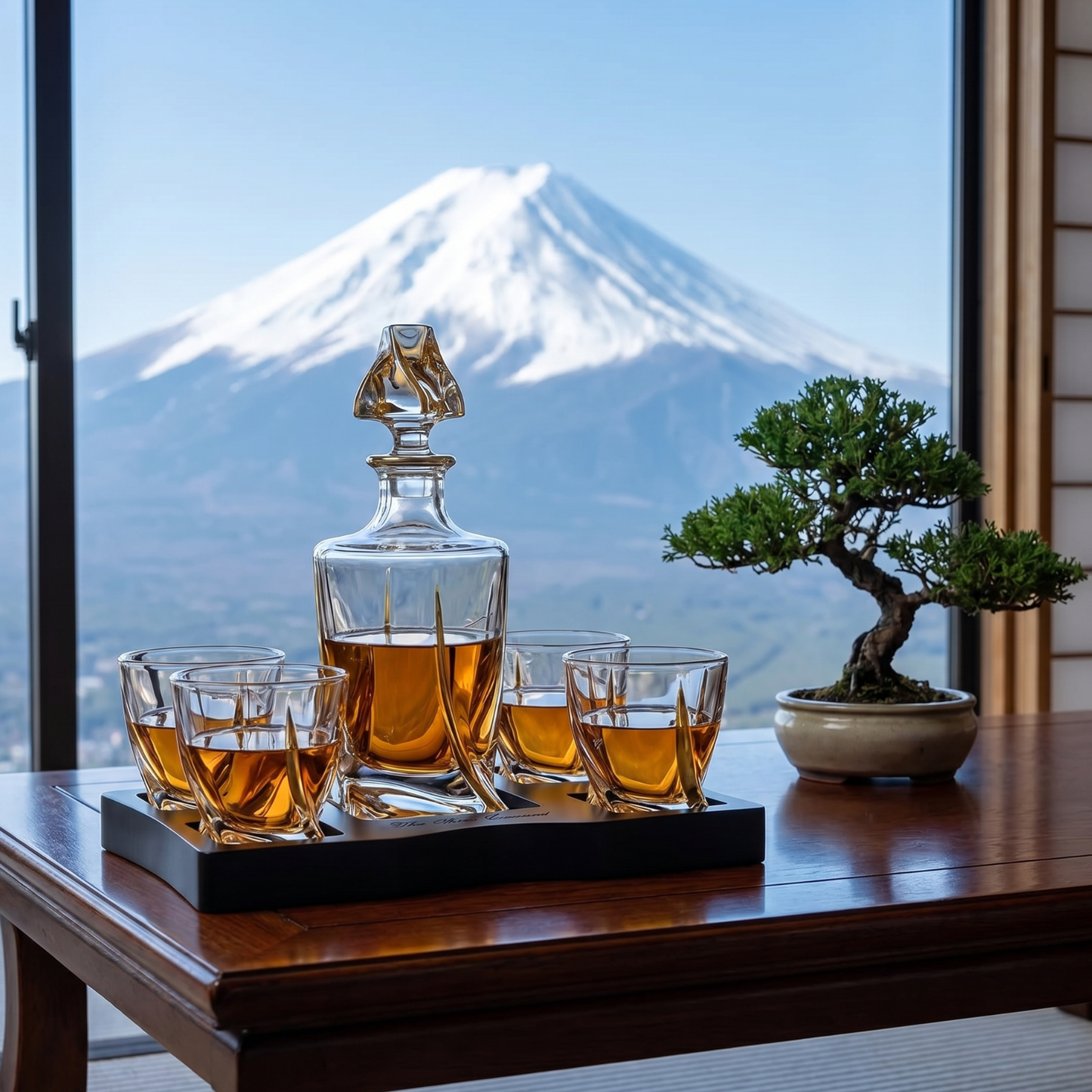 Ember Gilded Japanese Whisky Decanter Set with 4 Tumbler Glasses