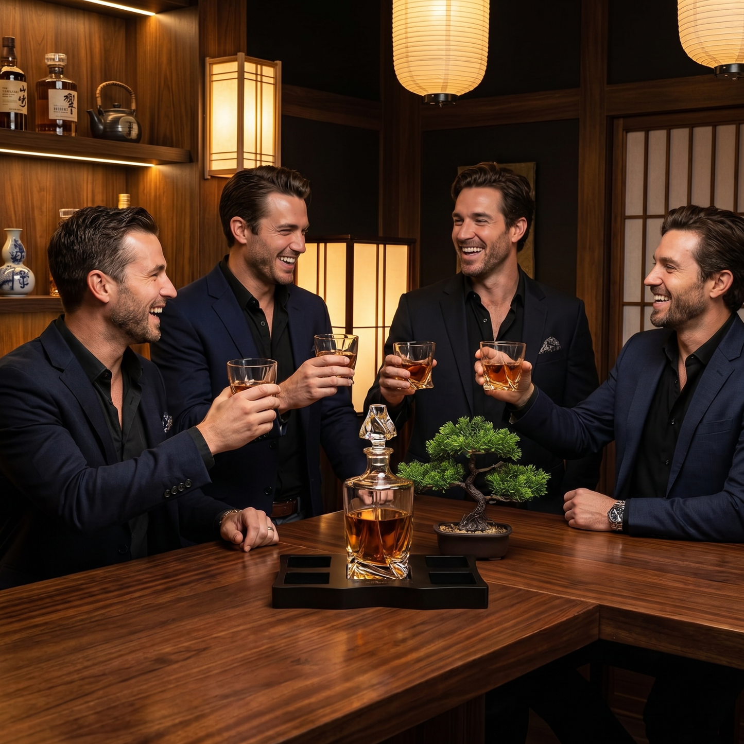 Ember Gilded Japanese Whisky Decanter Set with 4 Tumbler Glasses