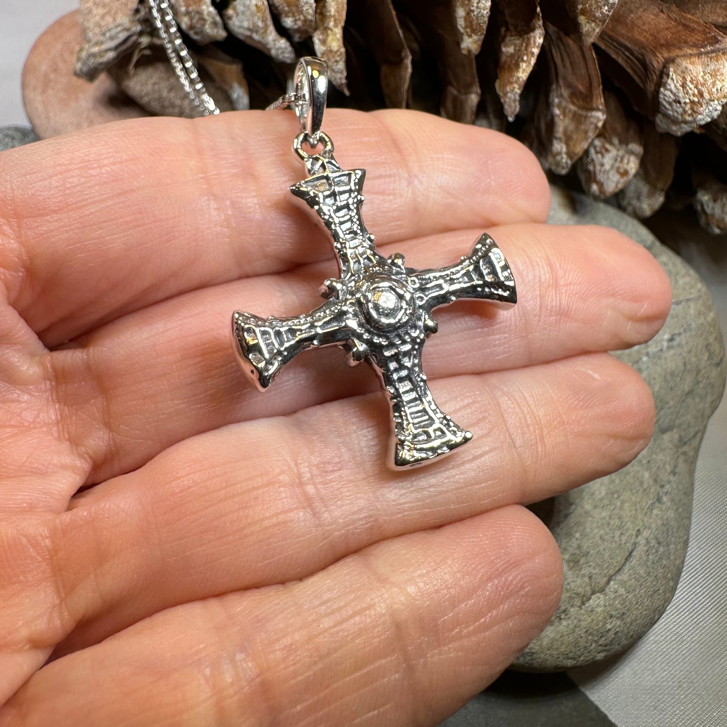 Saint Cuthbert Celtic Cross Necklace in Sterling Silver