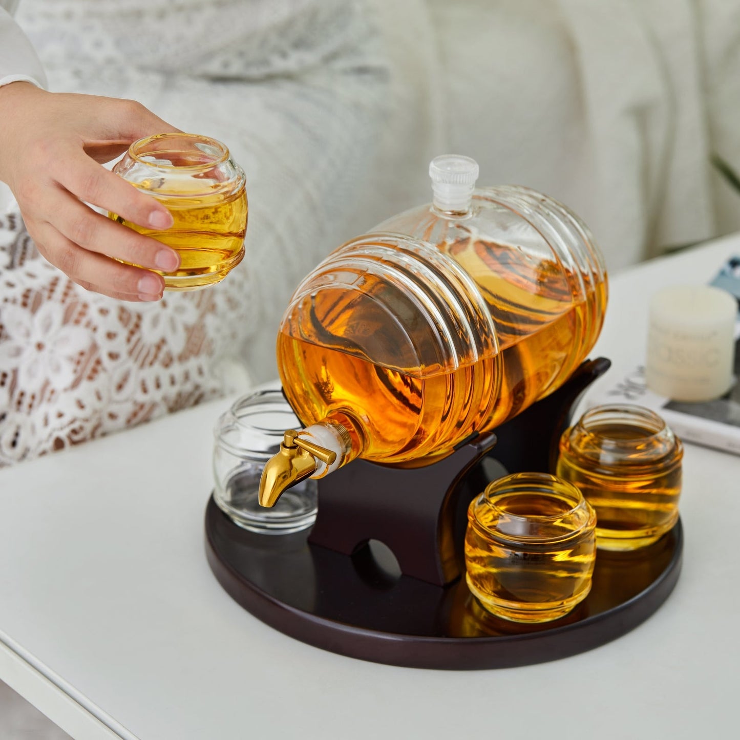 Barrel Whiskey Decanter & Glasses Set
