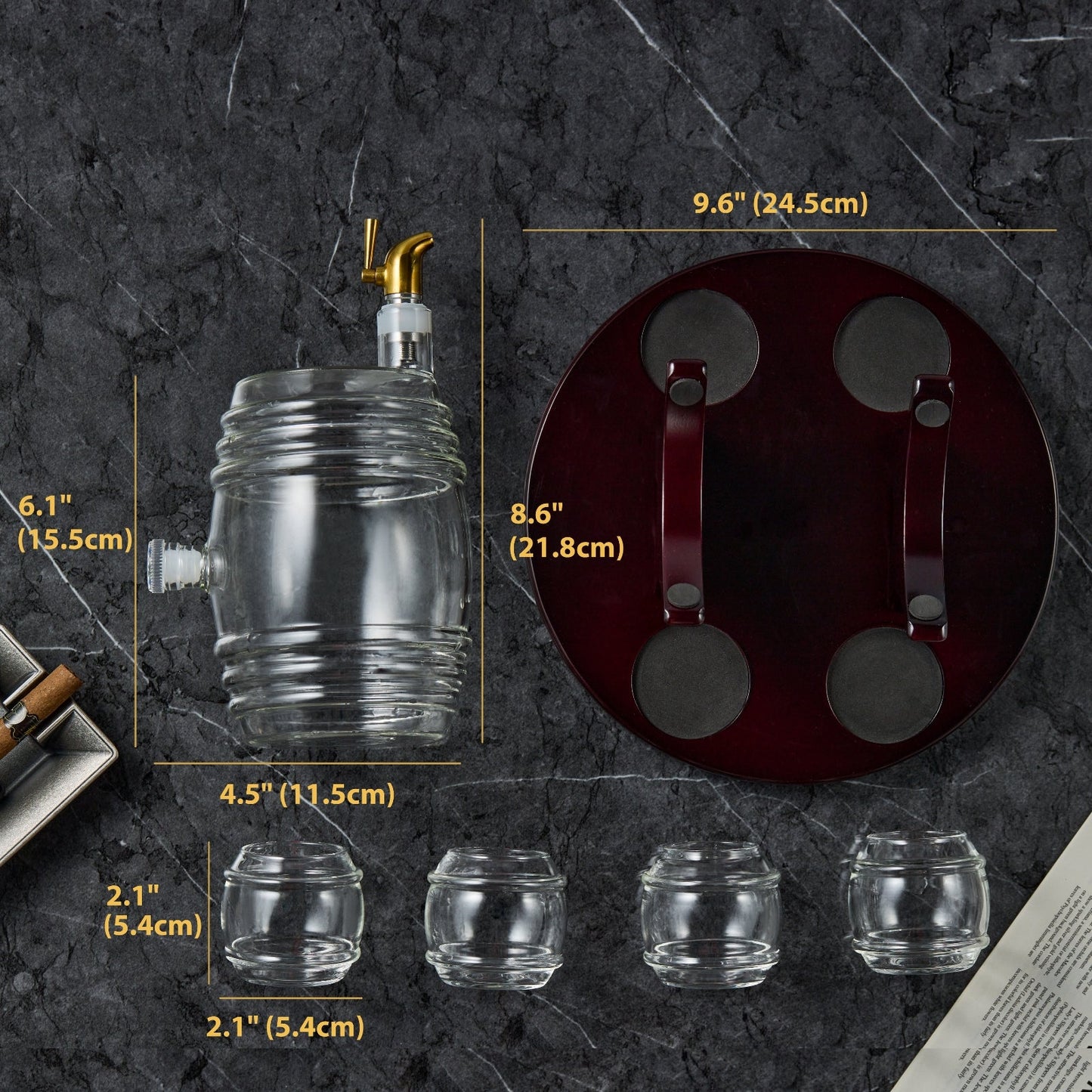 Barrel Whiskey Decanter & Glasses Set
