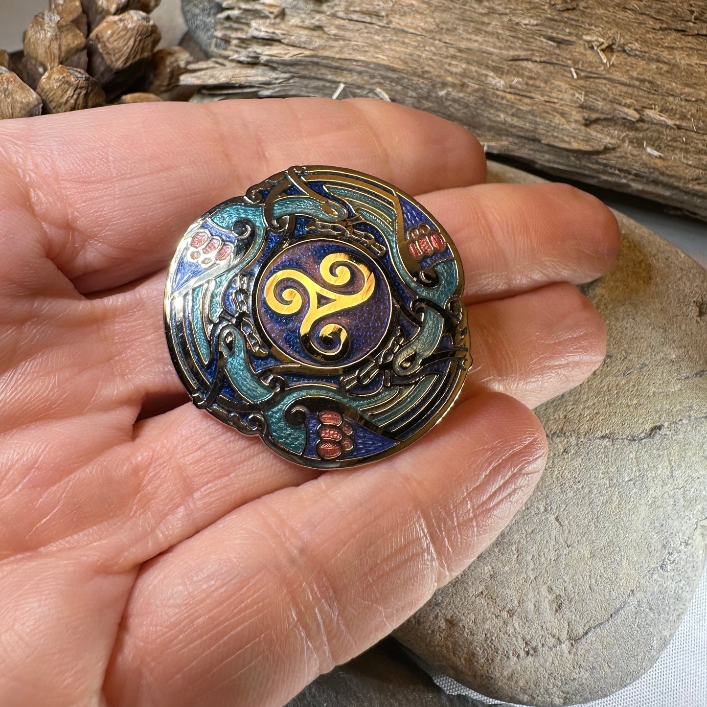 Celtic Birds Enamel Brooch
