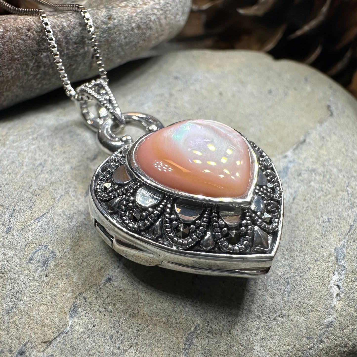 Locket Heart Marcasite Necklace in Sterling Silver — view 10