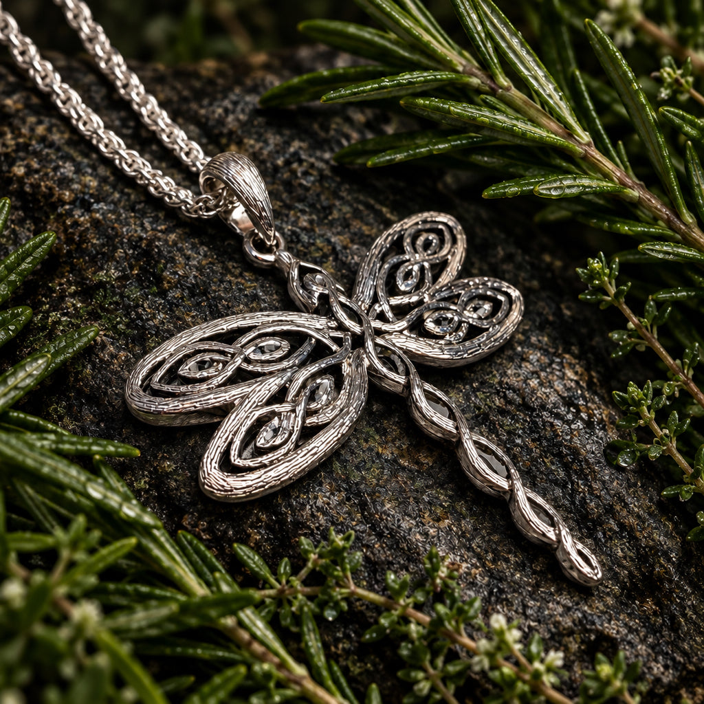 Summerdancer Celtic Dragonfly Necklace in Sterling Silver