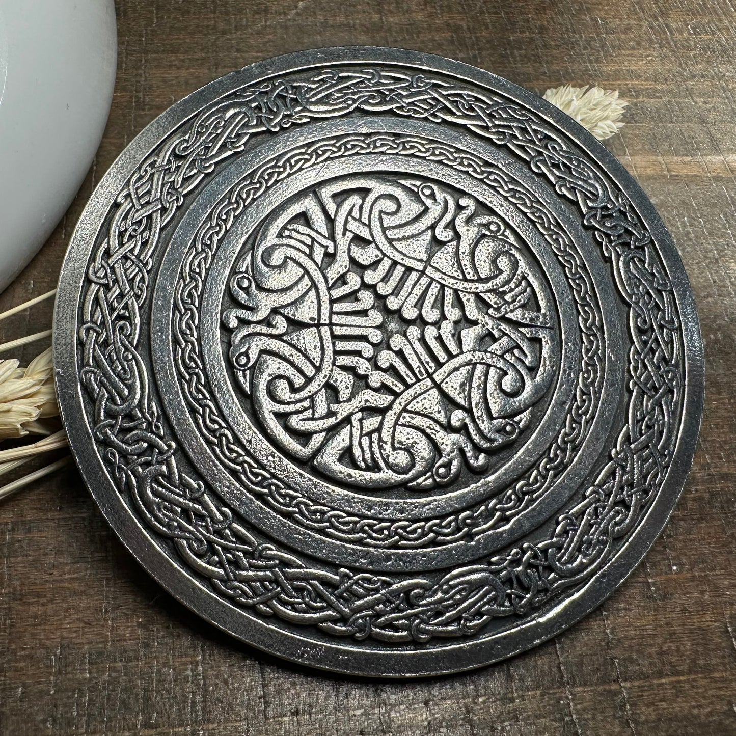 Round Celtic Birds Kilt Belt Buckle - Handmade in Scotland