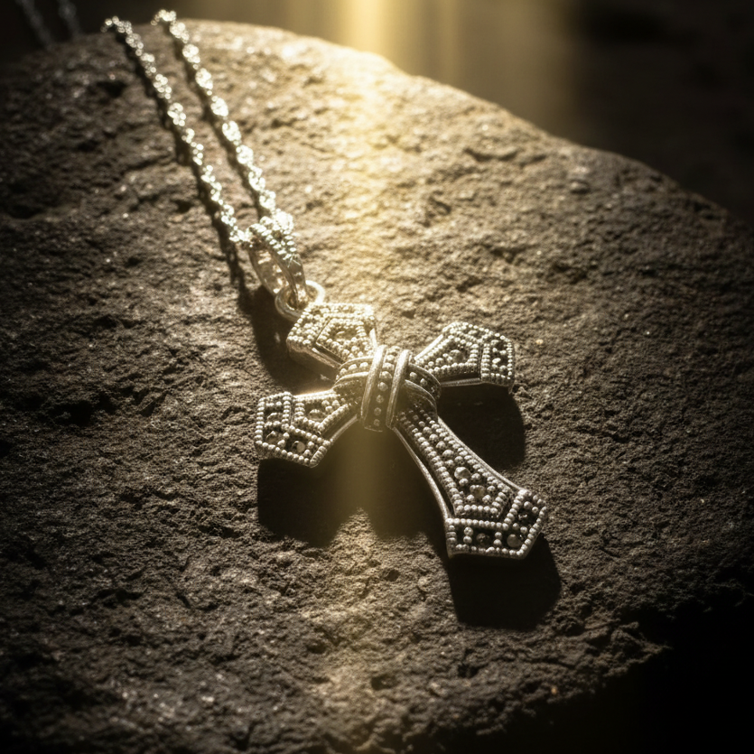 Lovely Marcasite Cross Necklace in Sterling Silver