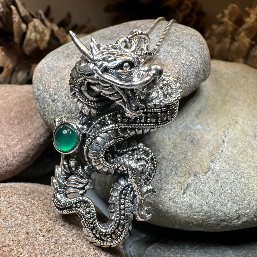 Avrae Marcasite Dragon Necklace in Sterling Silver