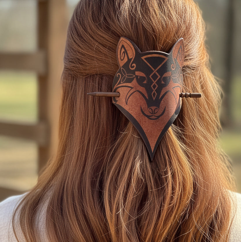 Celtic Wolf Leather Hair Slide for Women