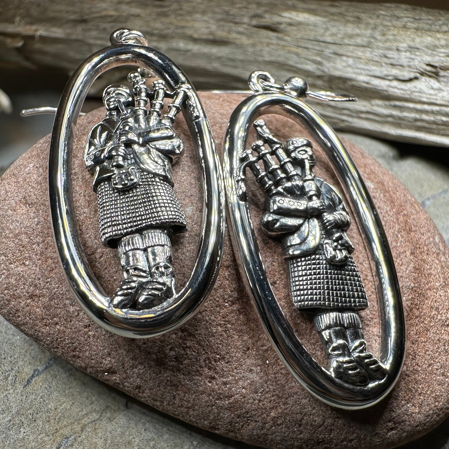 Tartan Bagpiper Earrings in Sterling Silver — view 9