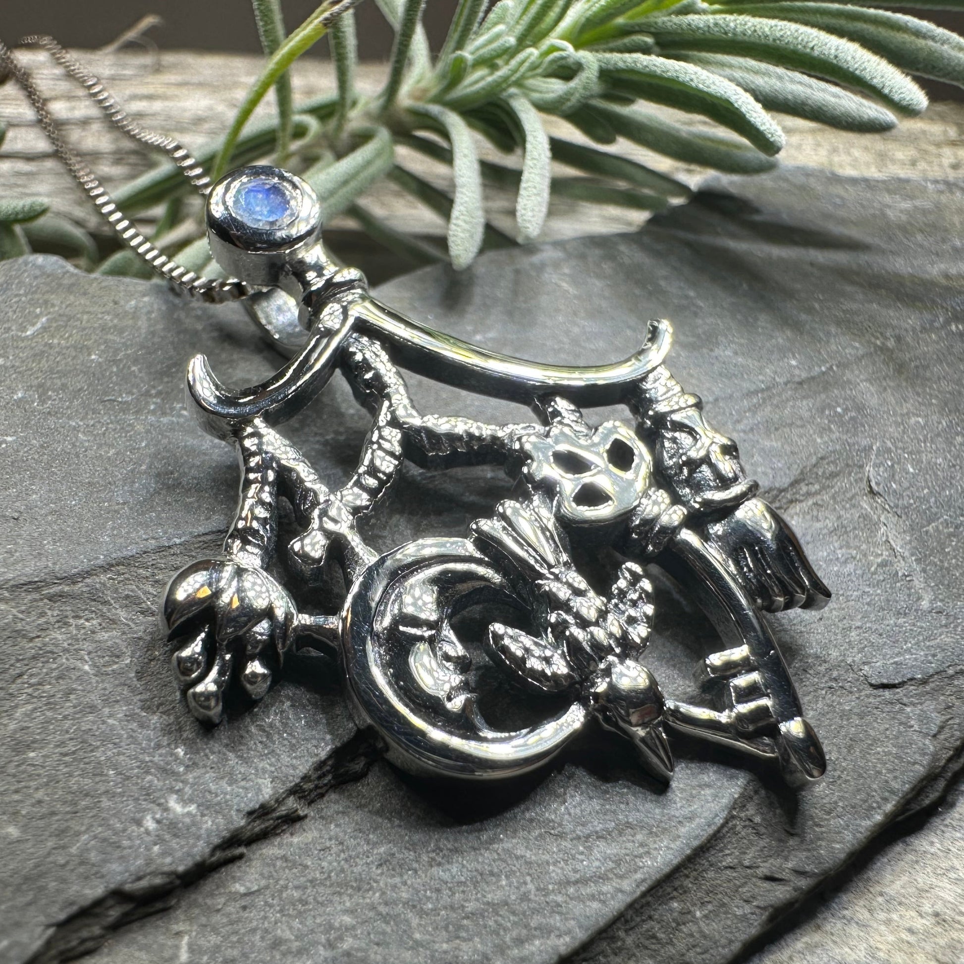 Moonstone Italian Cimaruta Pendant in Sterling Silver — view 9
