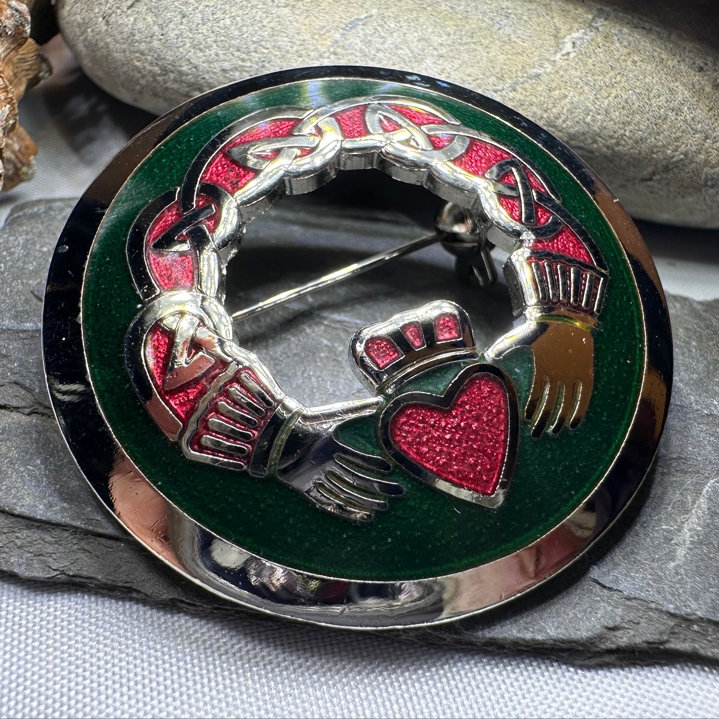 Enamel Irish Claddagh Brooch — view 6