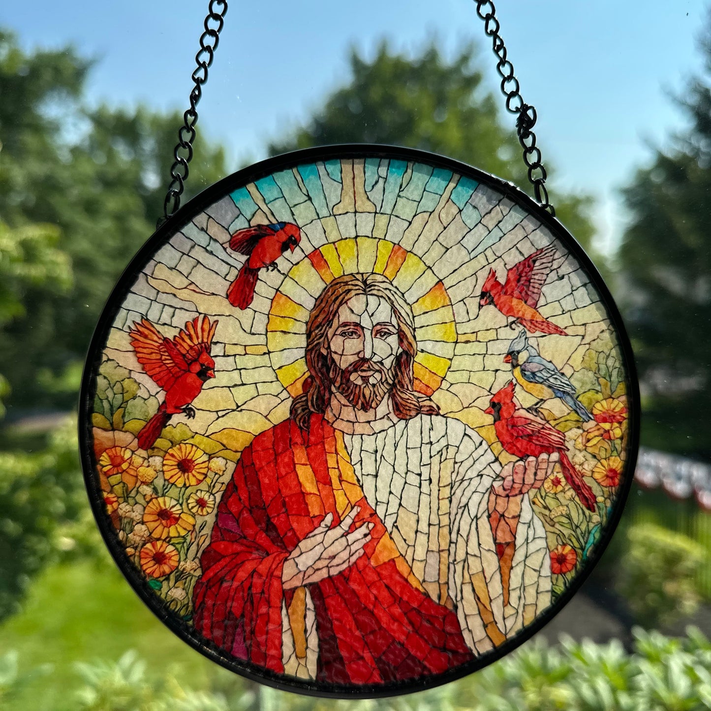 Jesus & Cardinals Suncatcher