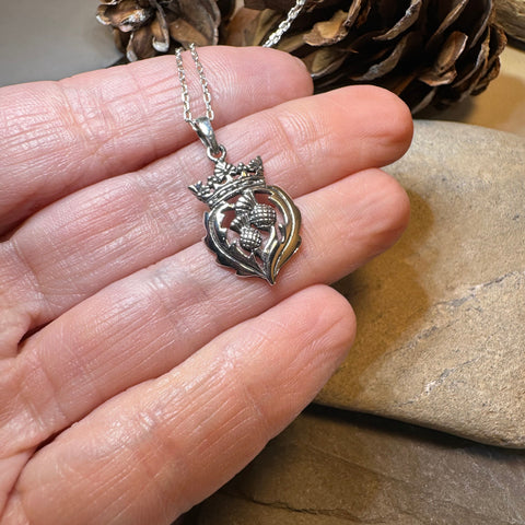 Load image into Gallery viewer, Double Thistle Scottish Luckenbooth Necklace in Sterling Silver
