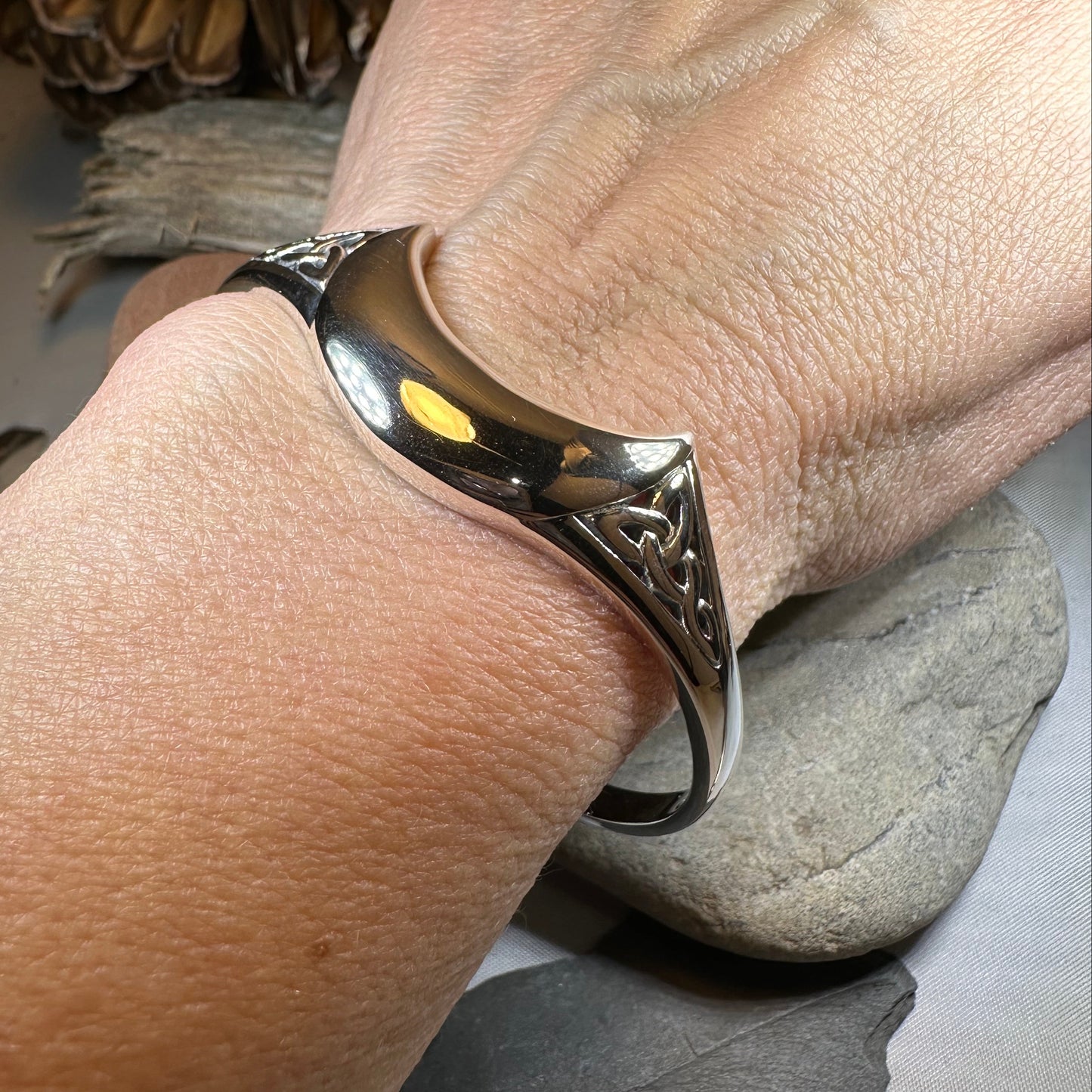 Lucina Celtic Moon Cuff Bracelet in Sterling Silver — view 3