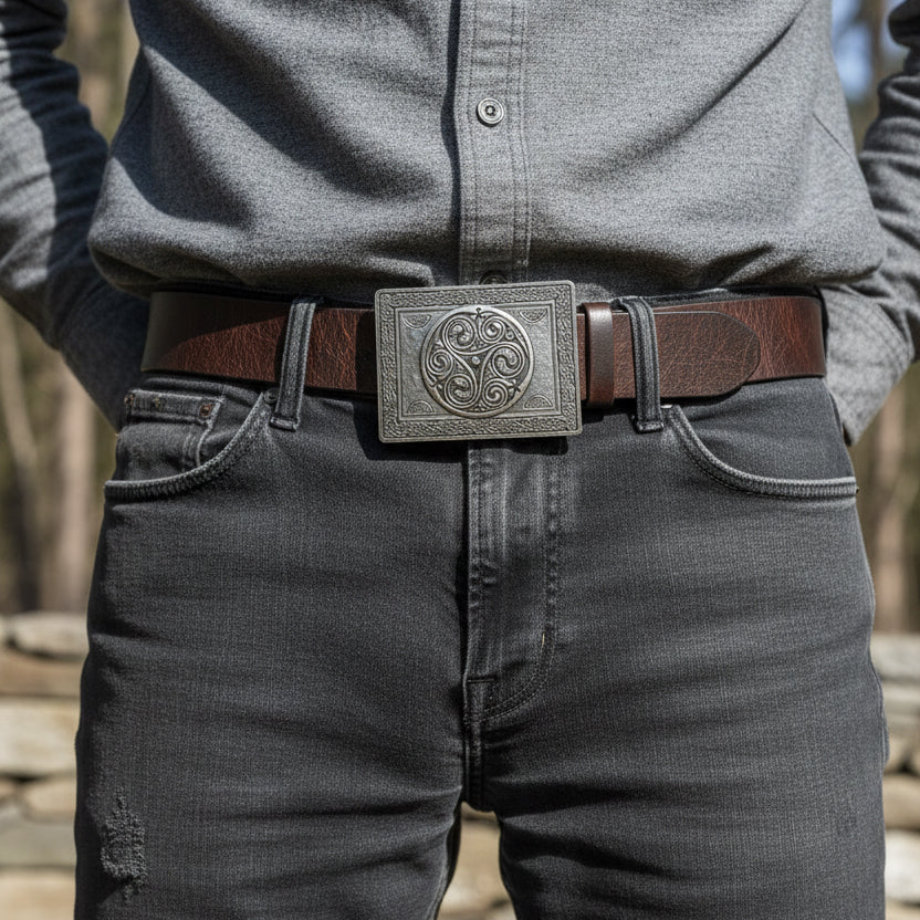 Celtic Triple Spiral Kilt Belt Buckle - Handmade in Scotland