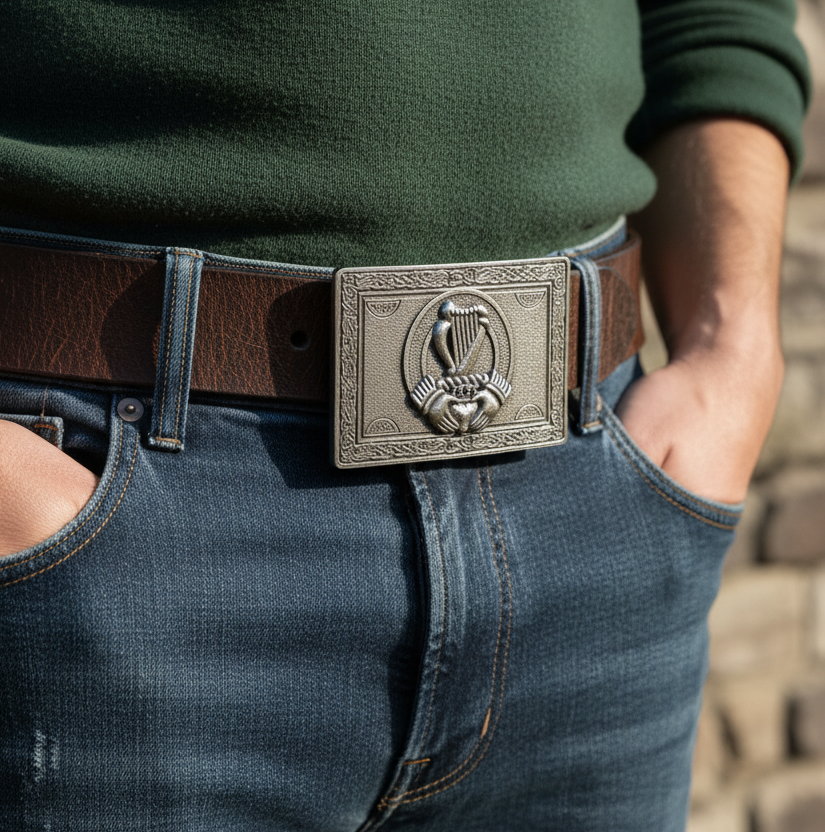 Irish Claddagh Harp Kilt Belt Buckle for Men