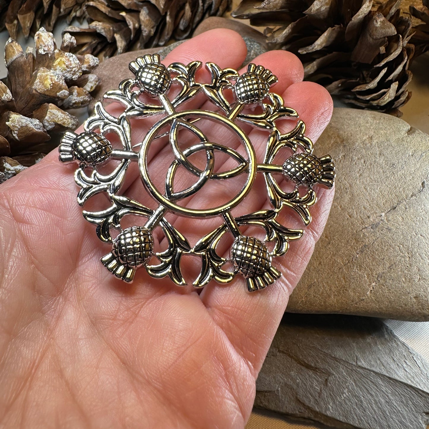 Large Scottish Thistle & Trinity Knot Brooch