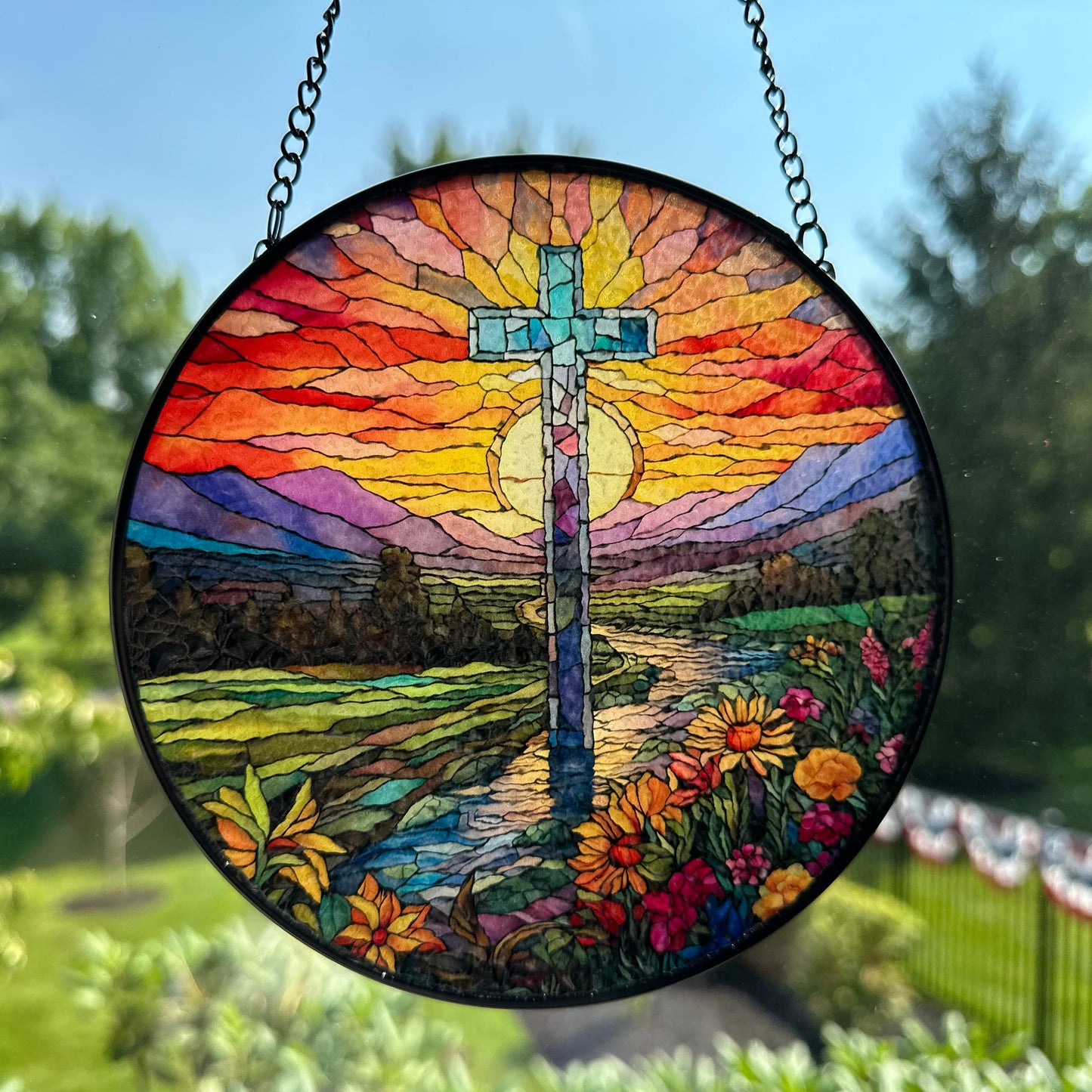 Mountain Sunrise Cross Suncatcher