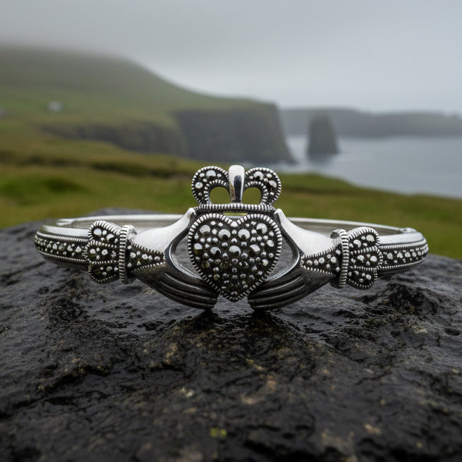 Galway Irish Claddagh Marcasite Bracelet in Sterling Silver — view 5