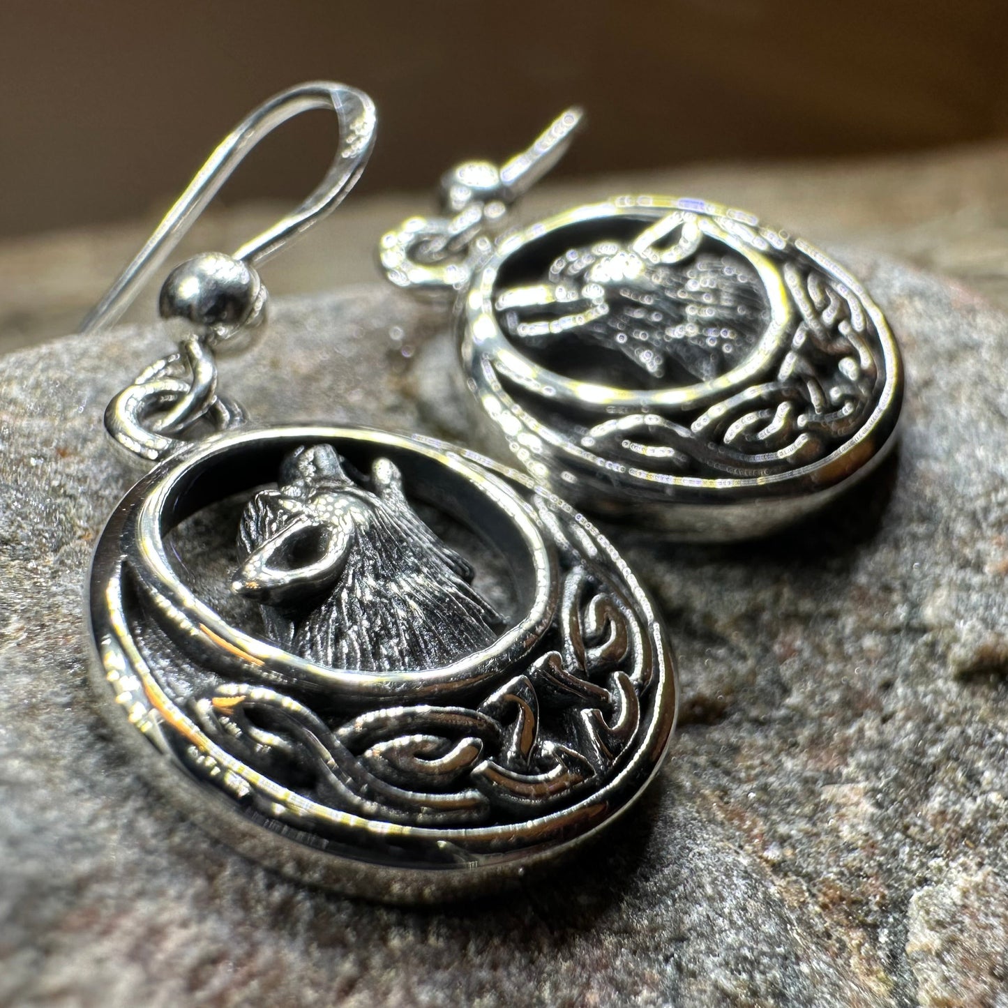 Celtic Wolf Spirit Earrings in Sterling Silver — view 2