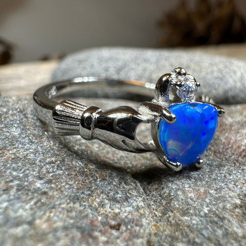 Load image into Gallery viewer, Ocean Blue Opal Claddagh Ring
