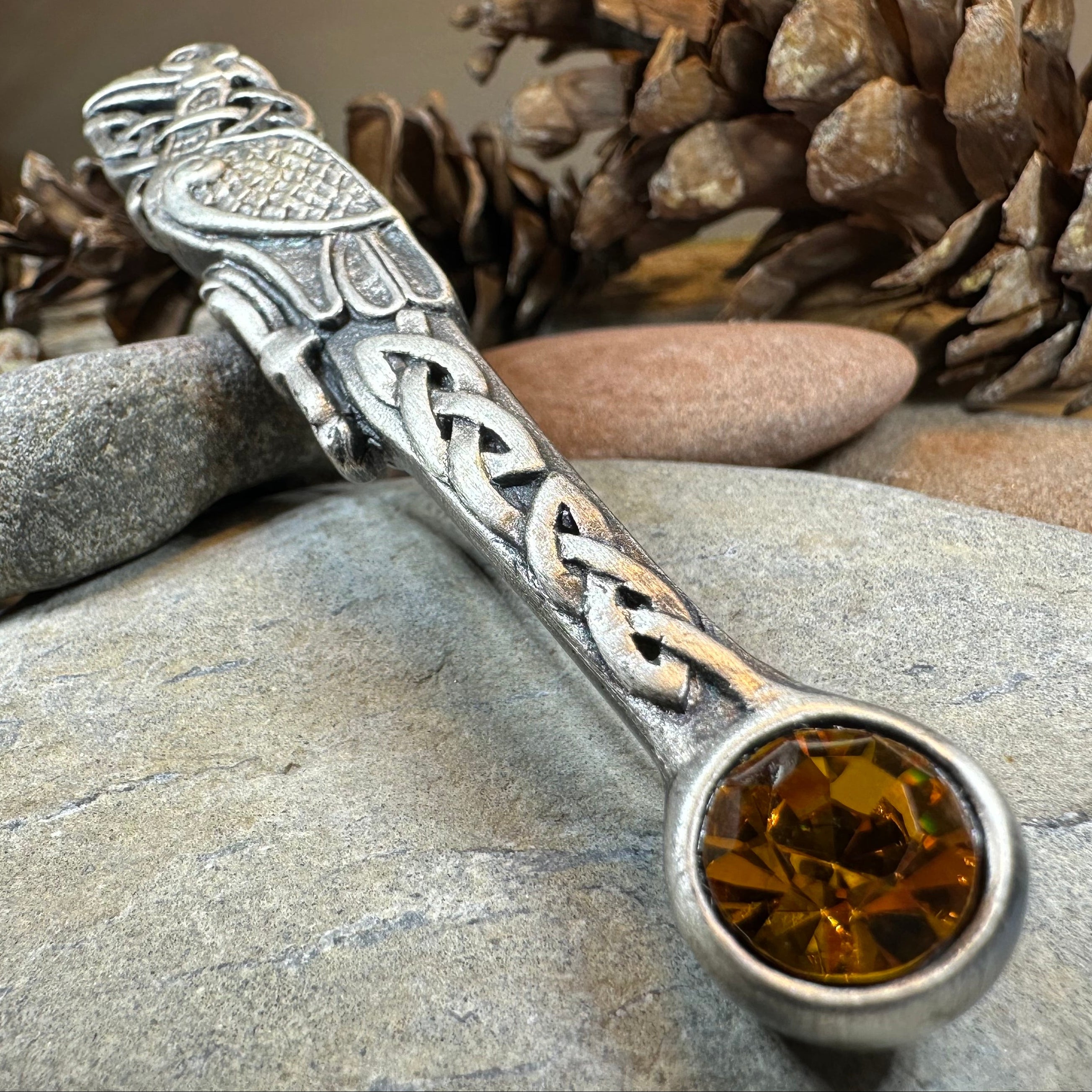 Celtic Raven Crystal Kilt Pin - Silver – Celtic Crystal Design Jewelry