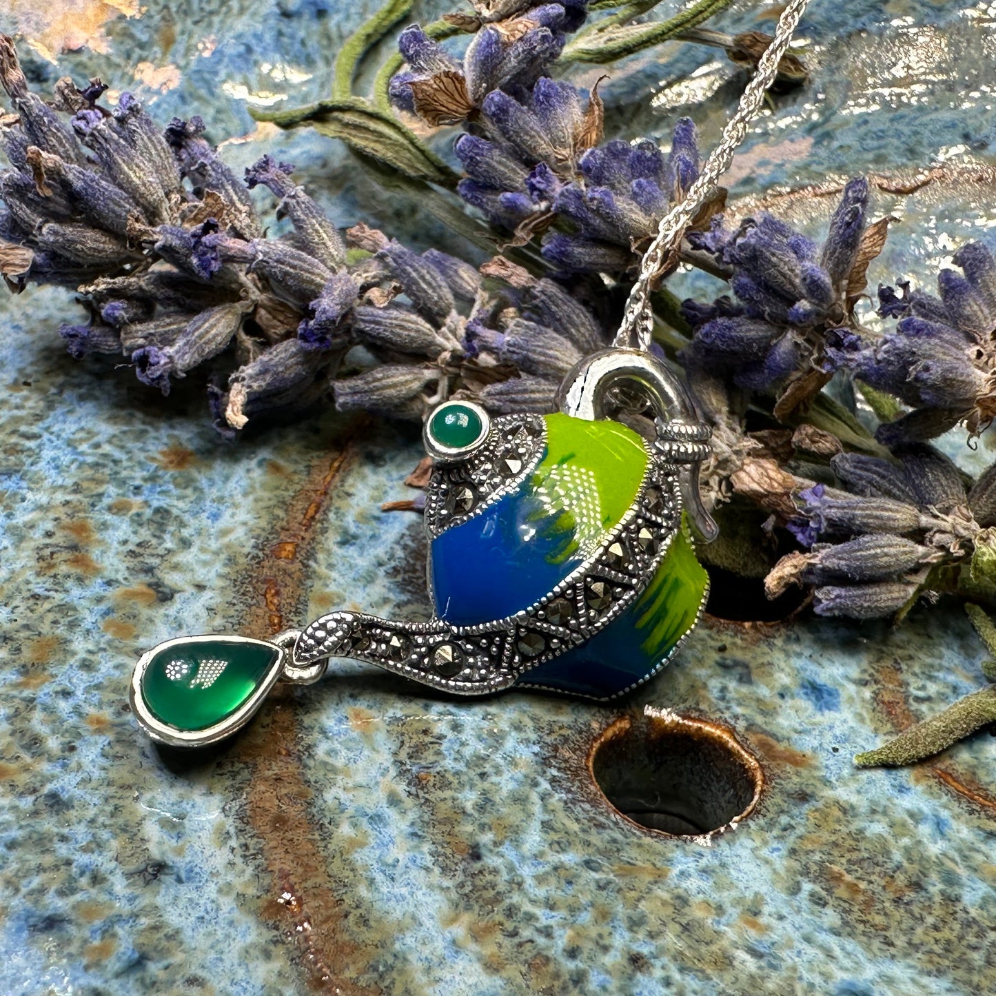 Spot of Tea Teapot Marcasite Necklace in Sterling Silver