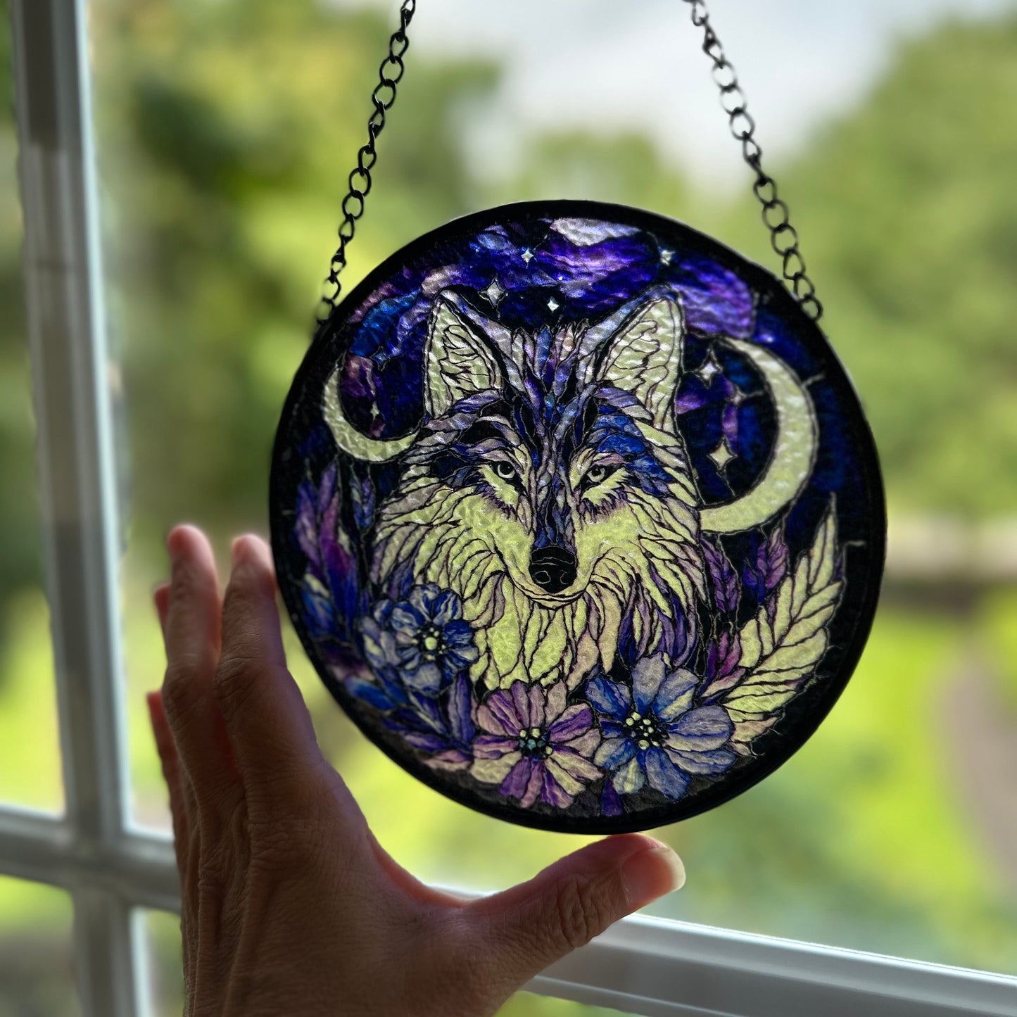 Midnight Purple Wolf Suncatcher